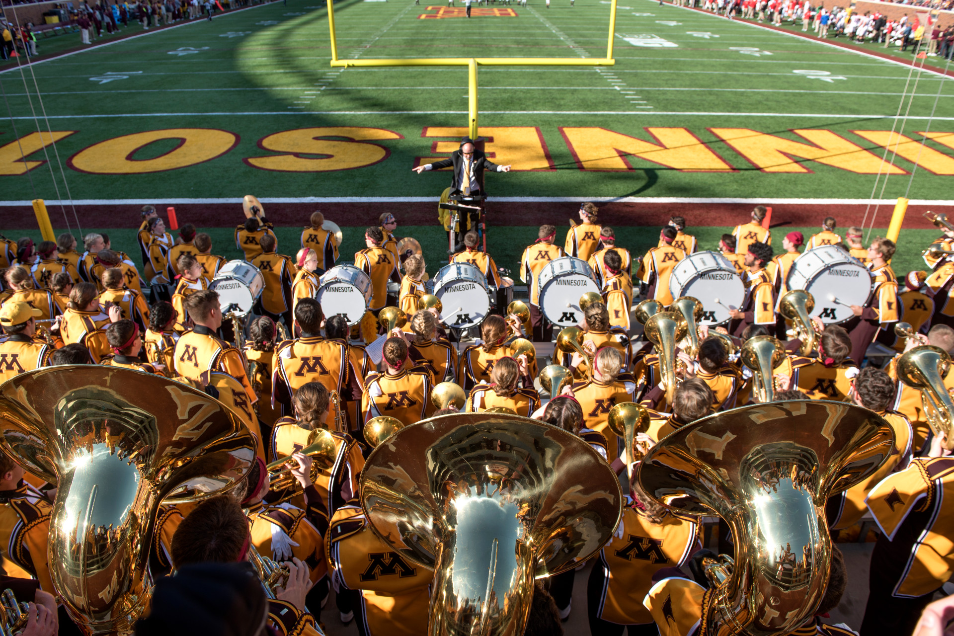 University of Minnesota Marching Band in the stands on Gameday