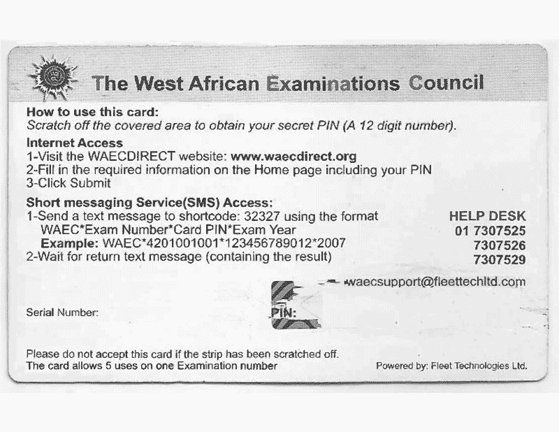 West African Examinations Council (WAEC)_Scratch-Card